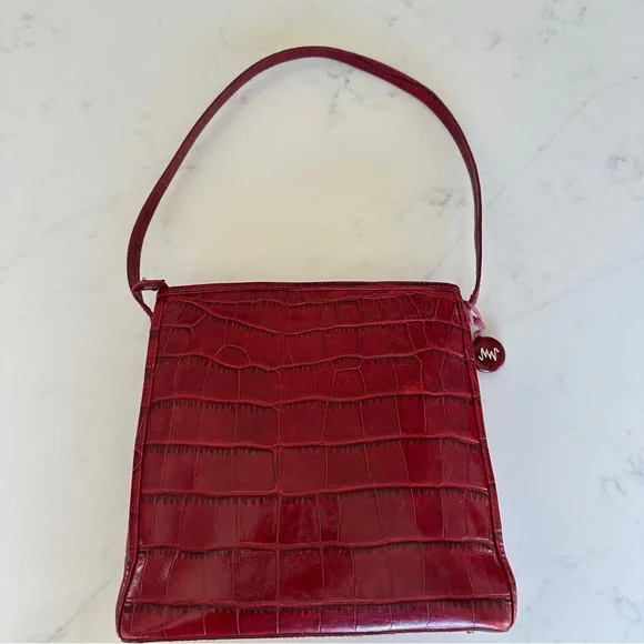 Monsac Red Croc Embossed Leather Shoulder Bag w/ Dust Bag - gently used❤️ - Picture 11 of 12